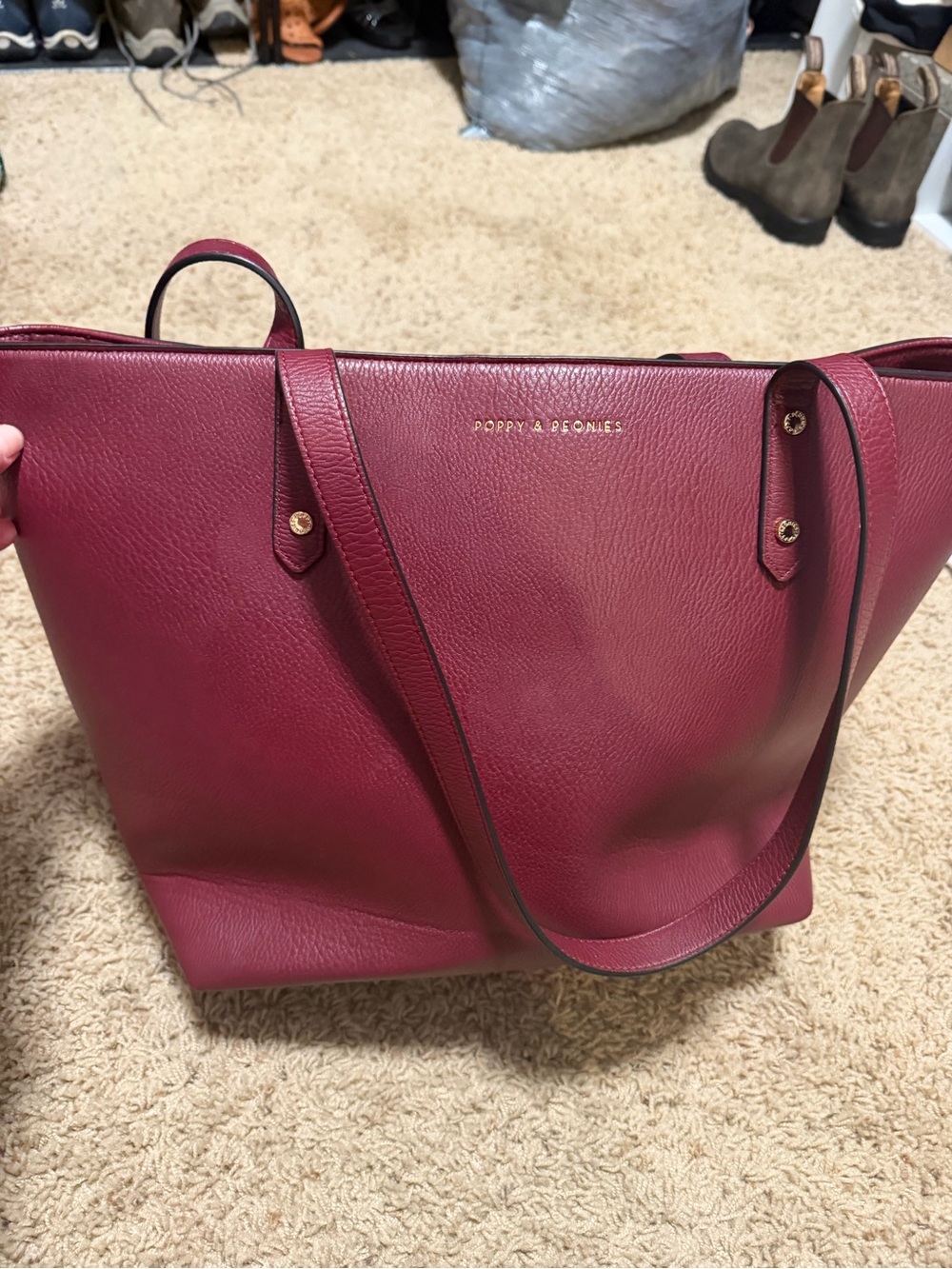 Poppy & Peonies Burgundy Pebbled Leather Tote